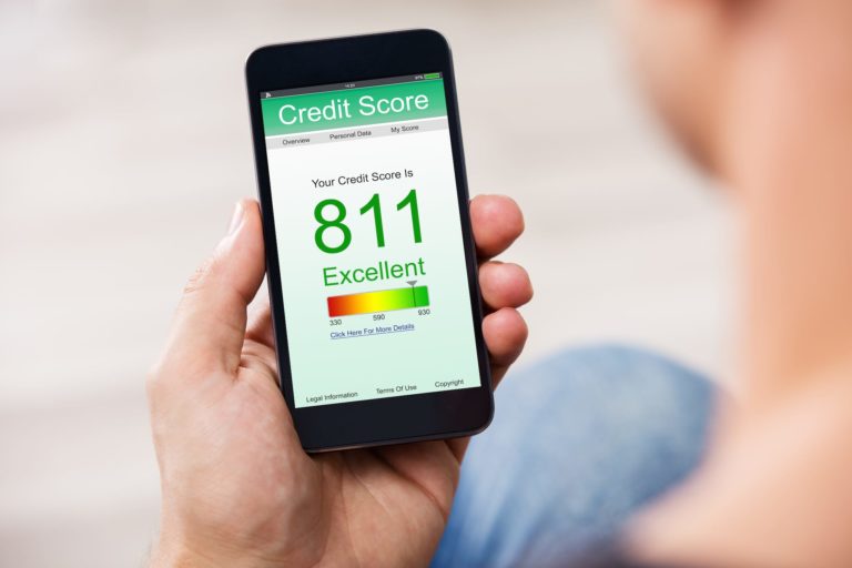 Phone showing credit score rating